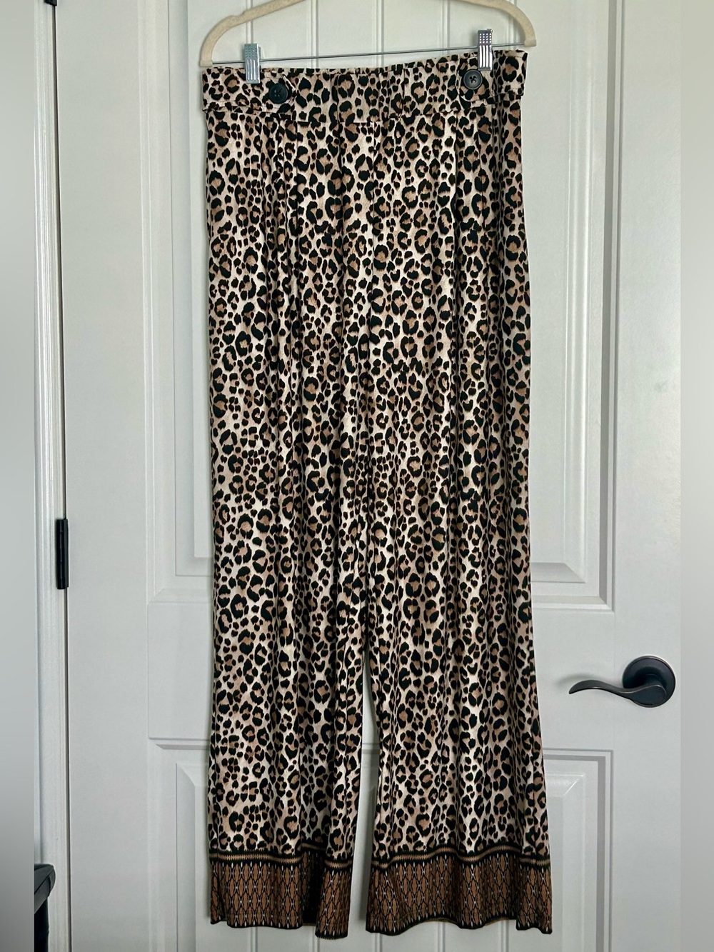Robert Louis Leopard Print Wide-Leg Pants in Beige and Black